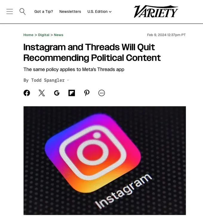 Variety: Instagram and Threads Will Quit Recommending Political Content