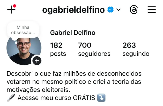 Perfil de Gabriel com 700 seguidores