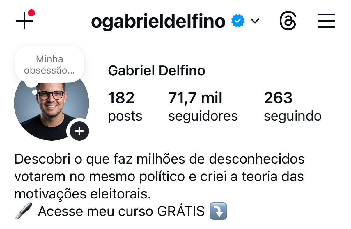 Perfil de Gabriel com 71,7 mil seguidores